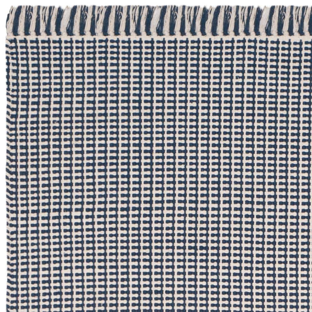 Handwoven Ivory/Navy Cotton Flatweave Area Rug 6' x 9'