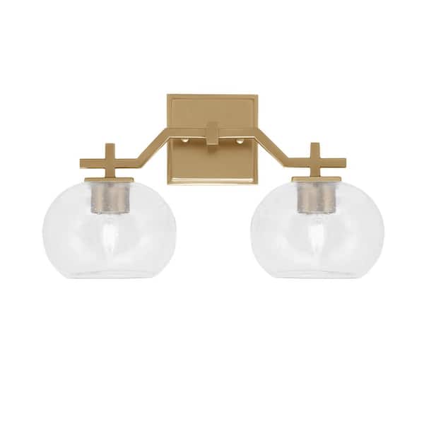 Unbranded Bridgewater 16.75 in. 2 Light Vanity Light New Age Brass with 7 in. Clear Bubble Glass Shades, No Bulbs Included