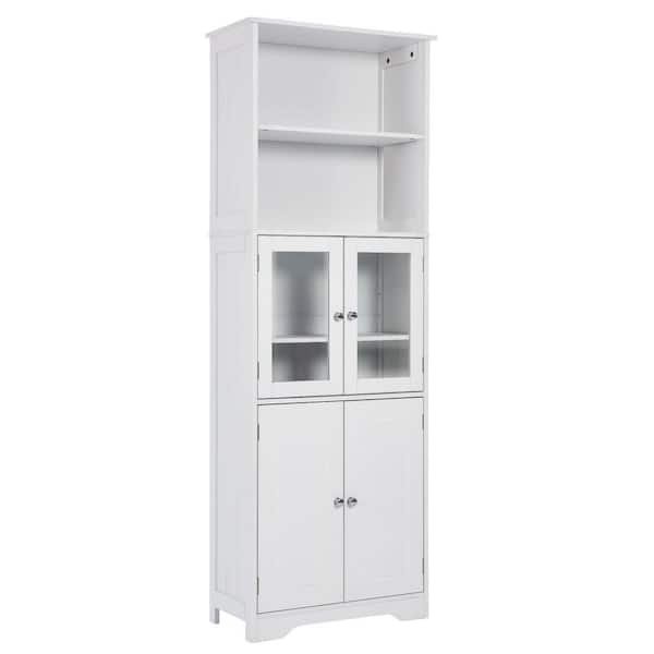 Unbranded 22.6 in. W x 11.2 in. D x 64 in. H White Modern Style Bathroom Freestanding Storage Linen Cabinet with Door and Shelf
