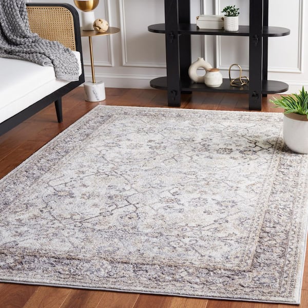 Opal 7 ft. x 7 ft. Gray/Beige Floral Border Distressed square Area Rug