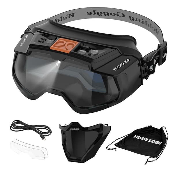 MYWISH Auto Darkening Welding Goggles with Mask, LED Lighting & TYPE-C Charging