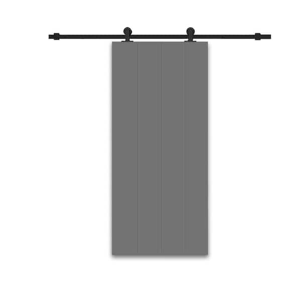 CALHOME 24 in. x 84 in. Light Gray Painted Composite MDF Paneled Interior Sliding Barn Door with Hardware Kit