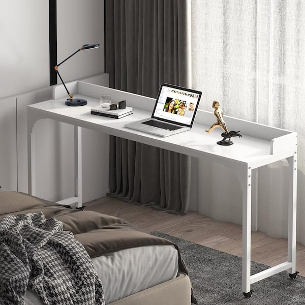 US dollar schotel Blind vertrouwen Tribesigns Cassey 70.87 in. Retangular White Wood and Metal Writing Desk  Overbed Table with Wheels TJHD-QP-0083 - The Home Depot