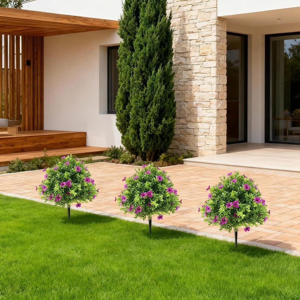 2 ft. 2-Piece Artificial Boxwood Topiary Ball Trees with Purple Bougainvillea Flowers, UV Resistant with Ground Spikes price history on PriceWatchPro