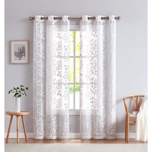 Dainty Home White Floral Grommet Room Darkening Curtain - 38 in. W x 84 ...