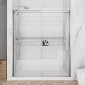 60 in. W x 74 in. H Sliding Frameless Shower Door in Brushed Nickel with 5/16 in. Clear Tempered Glass