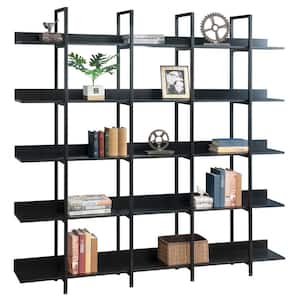 Black 70.87 in. Wide 5-Shelf Open Bookcase Display Shelves Metal Frame Bookshelf