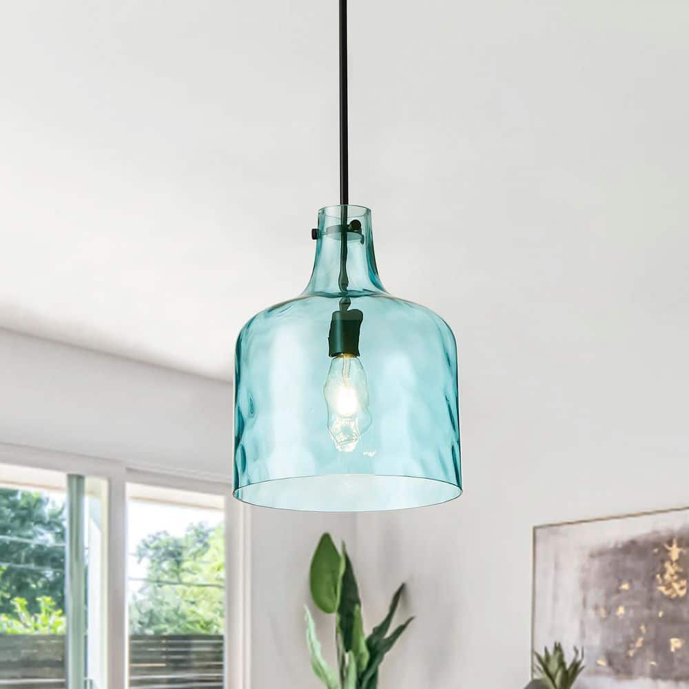 11.8 in. 1-Light Black Island Pendant Light Industrial Hanging Light with Blue Glass Shade price history on PriceWatchPro