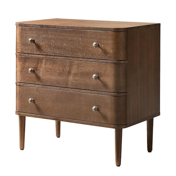 Ludwig Walnut 3-Drawer 26 in. W Nightstand with Built-in Outlet