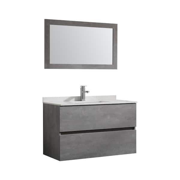 Wonline Wonline 35.4 in. W x 17.7 in. D x 21.65 in. H Single Sink Bath Vanity in Grey with White Ceramic Top and Mirror
