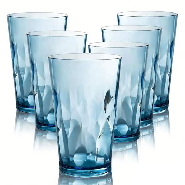 Blue 16 oz. Unbreakable Plastic Drinking Glasses Set of 6, Shatterproof Tumblers, Reusable Glass Cups, Dishwasher Safe