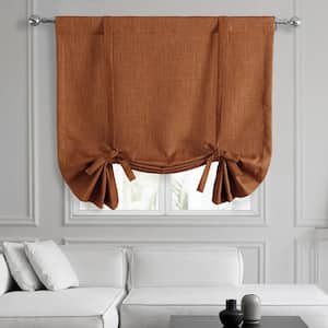 Desert Orange Faux Linen Room Darkening 46 in. W x 63 in. L Rod Pocket Tie-Up Window Shade (1 Panel)