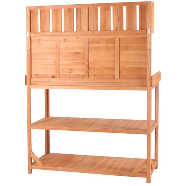 Clihome 65 in. Large Natural Wooden Rustic Outdoor Farmhouse Potting Bench Patio Workstation Garden Potting Table