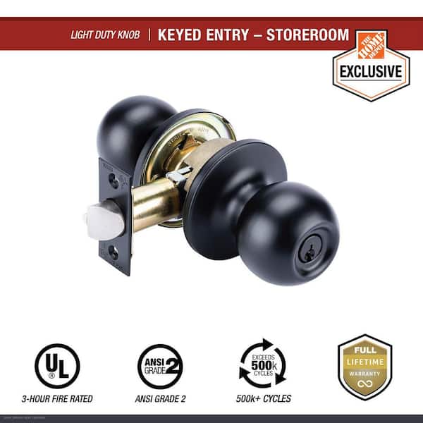 Universal Hardware Light Duty Commercial Storeroom Knob, UL 3-Hour Fire ANSI Grade 2, Matte Black Finish