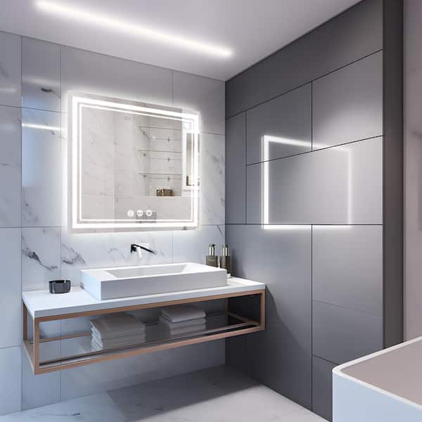 Heemli 28 in. W x 36 in. H Rectangular Frameless LED Light and Anti-Fog Wall Bathroom Vanity Mirror