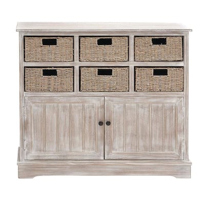 35 in. x 38 in. Classic Pine Wood and MDF Basket Cabinet in Distressed White