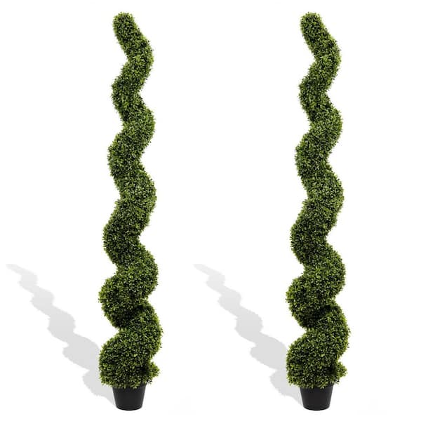 poetree 6 ft. Artificial Green Boxwood Spiral Topiary Tree in Potted 2-Pack