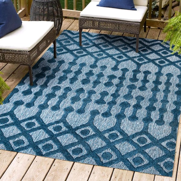 Peralta Navy 5 ft. x 8 ft. Moroccan Diamond Indoor/Outdoor Area Rug