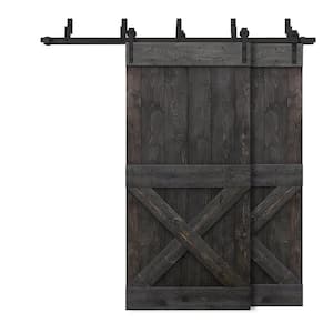 40 in. x 84 in. Mini X-Bypass Charcoal Black Stained DIY Solid Wood Interior Double Sliding Barn Door with Hardware Kit