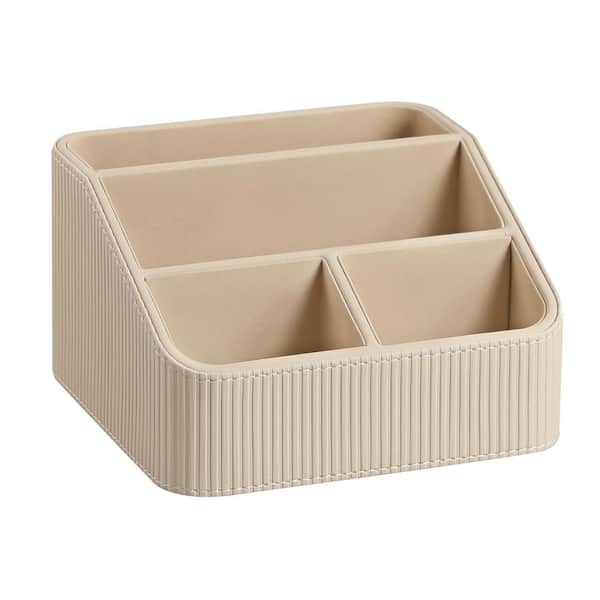 Remote Control Holder 1 Piece PU Leather Small Nightstand Organizer Multifunctional Desk Storage Beige