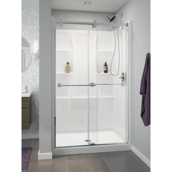 Delta Classic 400 48 in. W x 74 in. H x 34 in. D Three Piece Direct-to-Stud Alcove Shower Wall Surround in High Gloss White