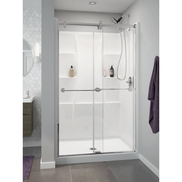 Delta - Classic 400 48 x 34 Alcove Shower Pan Base with Center Drain in High Gloss White