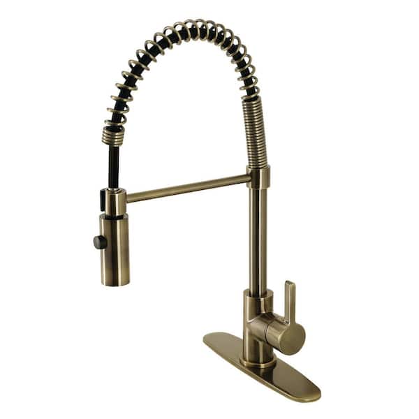 Kingston Brass Continental Single-Handle Deck Mount Pre-Rinse Pull Down Sprayer Kitchen Faucet in Antique Brass