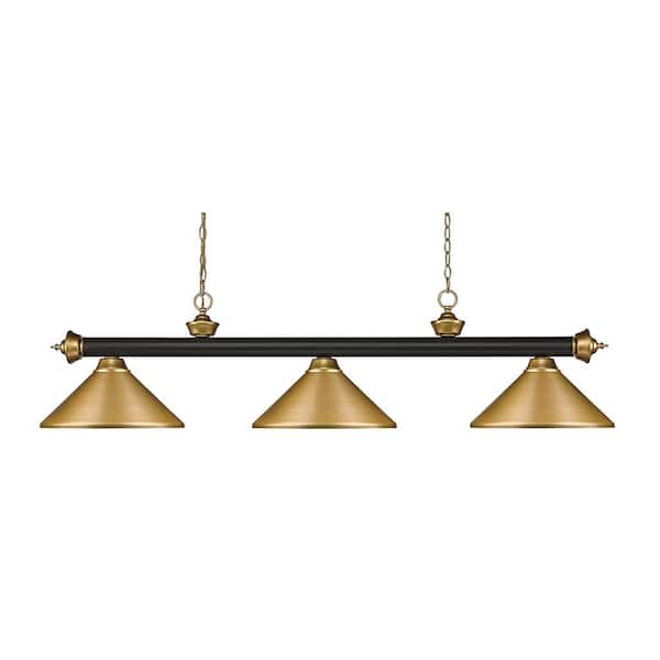 Unbranded Riviera 3-Light Bronze + Satin Gold + Metal Satin Gold Shade Billiard Light With No Bulbs Included
