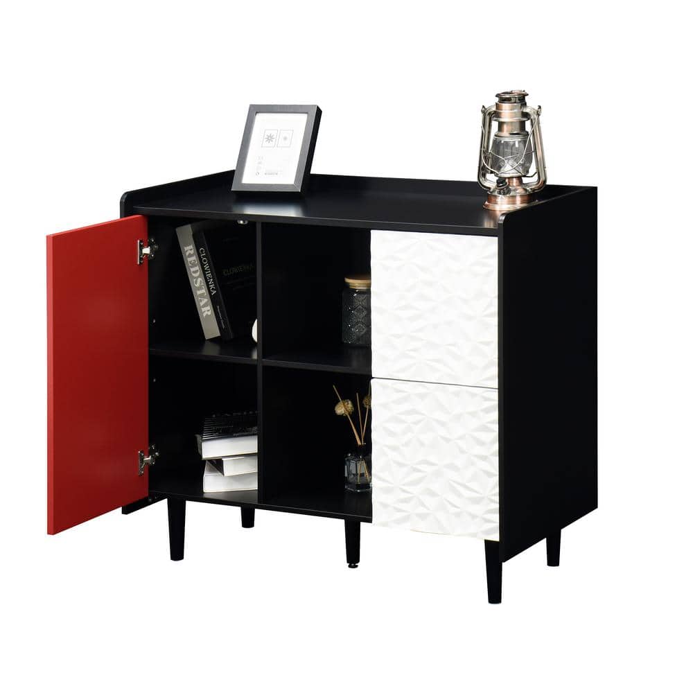 Red Modern Wood Pantry Organizer, Sideboard Buffet Cabinet with Red Doors, 