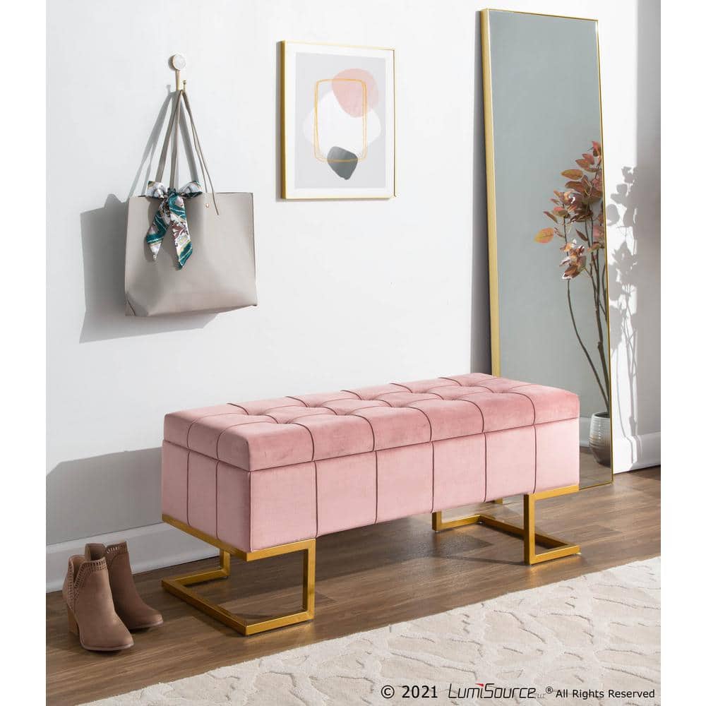 Midas Pink Velvet and Gold Steel Storage Bench