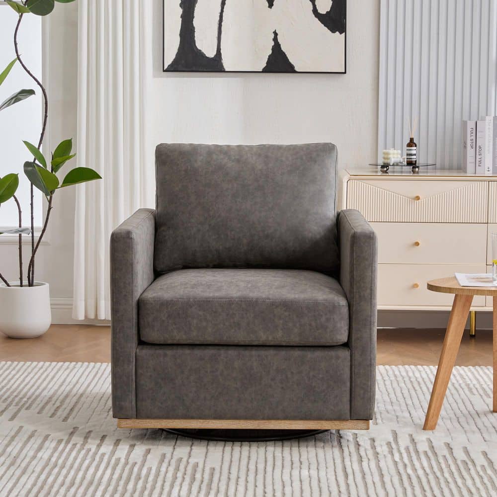 Seafuloy Modern 30.7 in. Upholstered Leather Square Swivel Sofa in Gray ...