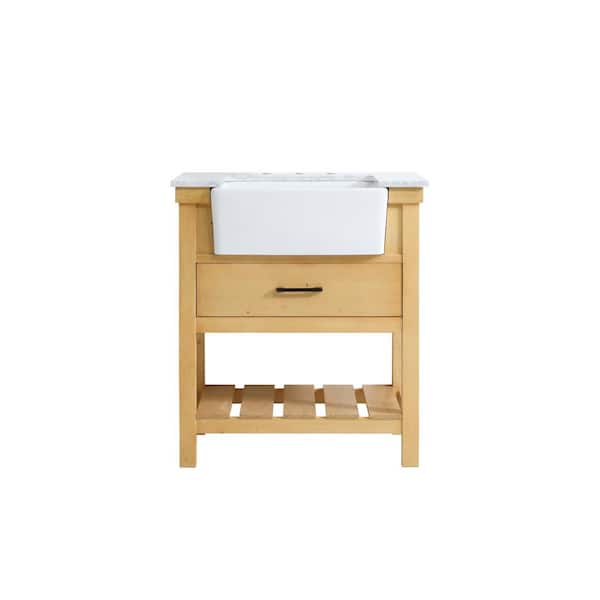 Unbranded Timeless Home 30 in. W x 22 in. D x 34.13 in. H Single Bathroom Vanity Side Cabinet in Natural Wood with Marble Top