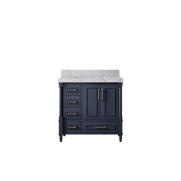Willow Collections Hudson 36 in. W x 22 in. D x 36 in. H Single Sink Bath Vanity Center in Navy Blue with 2 in. Venatino Qt. Top