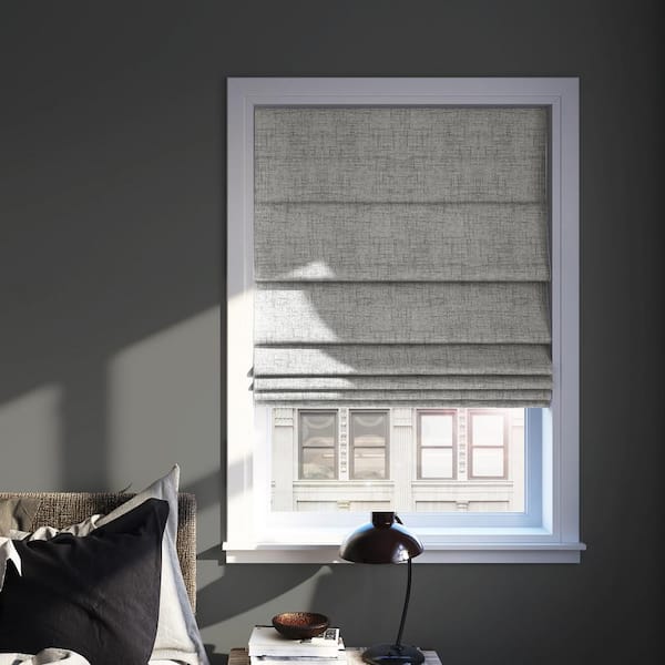 Sun Zero Somerton Cordless Gray 100% Blackout Textured Fabric Roman Shade 35 in. W x 64 in. L