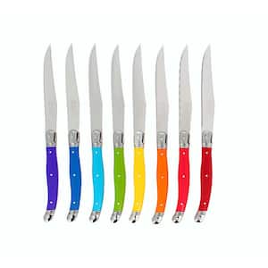 Laguiole 4.5 in. Stainless Steel Full Tang Serrated 8-Piece Steak Knife Set, Rainbow Colors