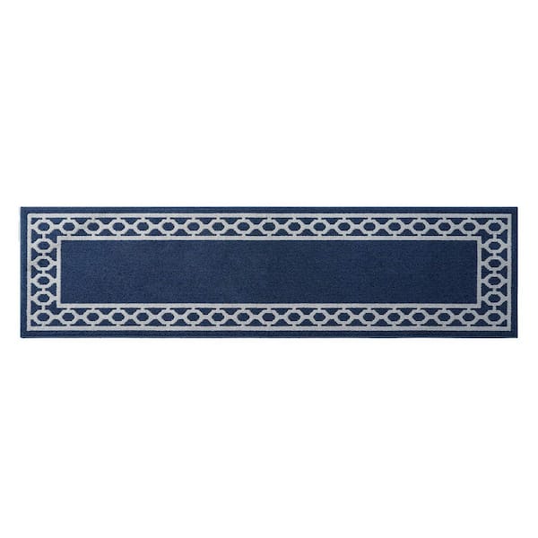 Machine Washable Non-Skid Denim Blue Twist/Light Gray  2.2 ft. x 8 ft. All Loop Tufted Area Rug