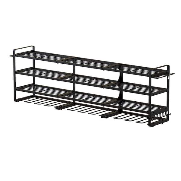 49.6 in. Black Steel 4-Tier Power Tool Organizer Shelving Wall Mount Utility Storage Rack 1-Pack