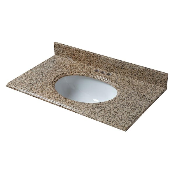 Home Decorators Collection 25 in. x 22 in. Granite Vanity Top in Montesol with White Bowl and 4 in. Faucet Spread
