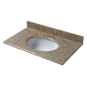 37 in. x 22 in. Granite Vanity Top in Montesol with White Bowl and 4 in. Faucet Spread