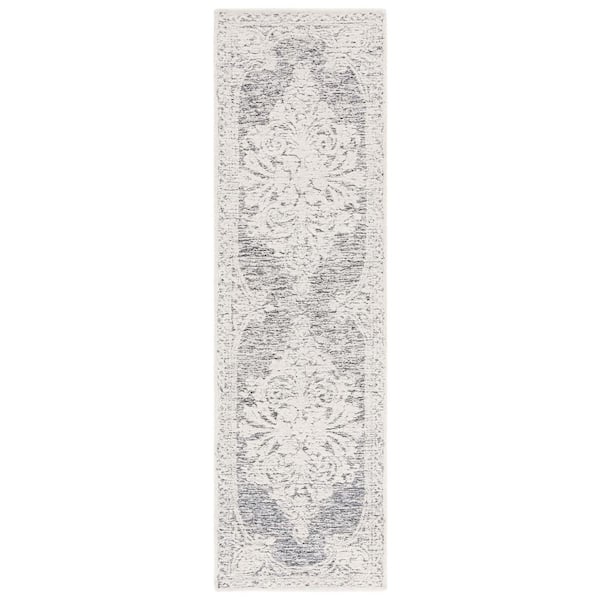SAFAVIEH Metro Ivory/Black 2 ft. x 8 ft. High-Low Floral Runner Rug