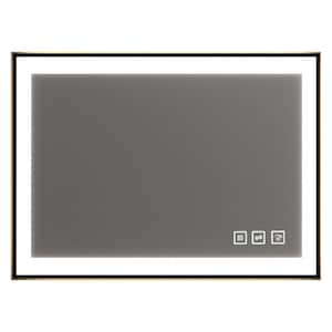 60 in. W x 28 in. H Rectangular Framed LED Anti-Fog Wall Mirror in Black with Backlit and Front Light