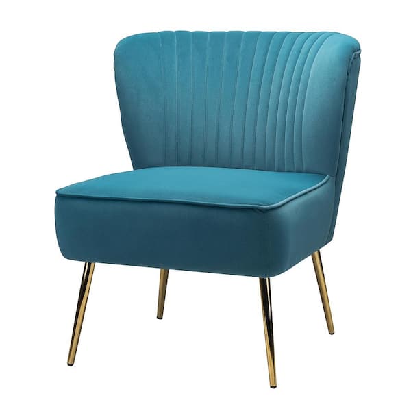 JAYDEN CREATION Monica Modern Blue Velvet Comfy Living Room Side Chair with Golden Metal Legs