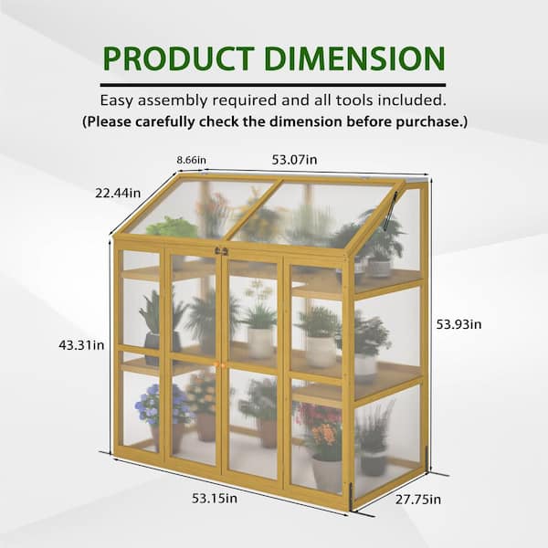 Unbranded - 54 in. W x 54 in. D x 28 in. H Wood Brown Cold Frame Greenhouse Polycarbonate Garden Shed for Plants