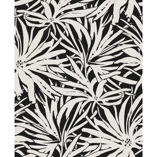 33.3 in. x 0.025 in. Black Floral Canopy Non-Pasted Non-Woven Sisal Grasscloth Mural