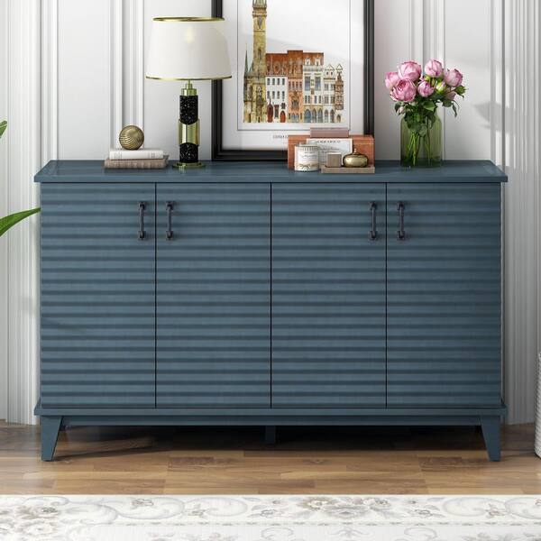 60 in. W x 18 in. D x 36 in. H in Navy Blue Soildwood and MDF Ready to Assemble Floor Base Kitchen Cabinet Sideboard