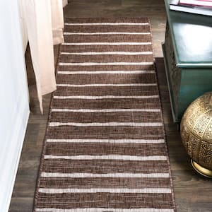 Colonia Berber Brown/Beige 2 ft. x 10 ft. Stripe Indoor/Outdoor Runner Rug