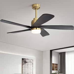 52 in. Indoor/Outdoor Smart Gold Wood Ceiling Fan with LED Light and Remote APP Control