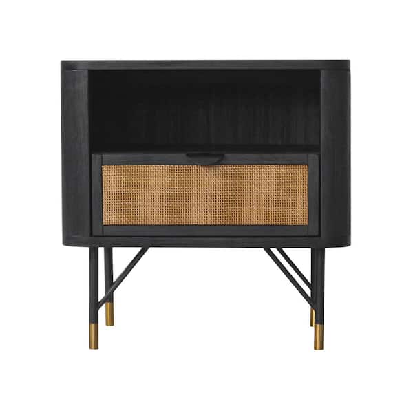 Armen Living Saratoga 1-Drawer Black Nightstand 22 in. H x 16 in. W x 22 in. D