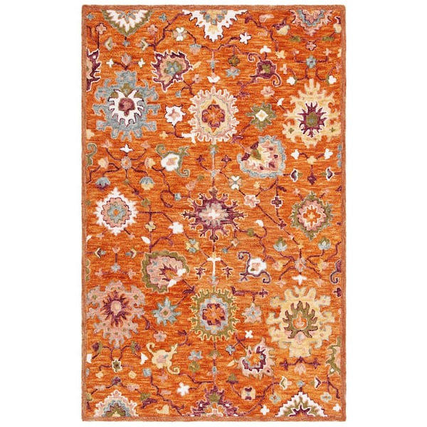 Aspen 2 ft. x 3 ft. Rust/Green Diamond Floral Area Rug
