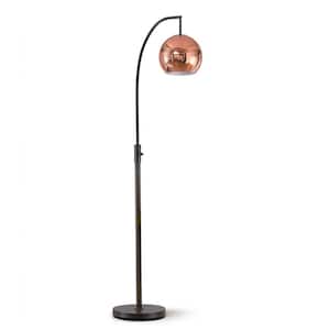 Metro 66 in. Dark Bronze 1-Light LED Dimmable Metal Globe Arc Floor Lamp with Copper Finish Shade and LED Vintage Bulb